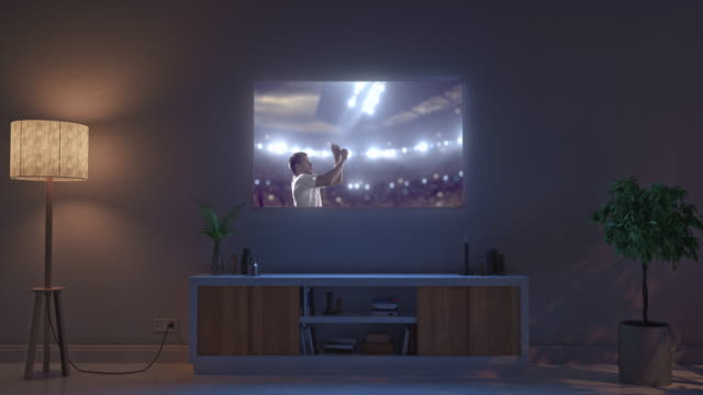 Fußballspiel-auf-Wohn-Zimmer-Fernseher
