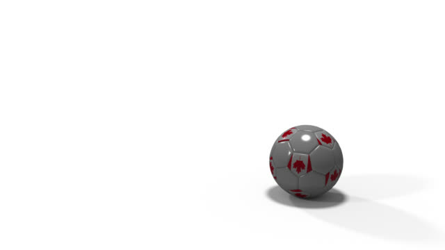 Realistic-soccer-ball-with-flag-of-Canada-jumps,-3d-rendering,-prores-footage