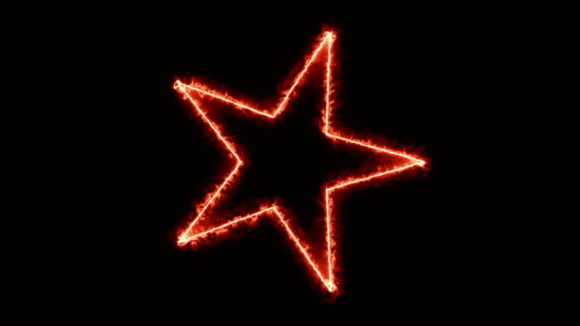 4K-Sterne-auf-Feuer-Spin-auf-schwarzem-Hintergrund.-Platz-für-Logo-oder-Text-zu-kopieren.