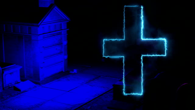 gruseligen-Friedhof-Halloween-Hintergrundszene-mit-Ernst-und-leuchtenden-Kreuz