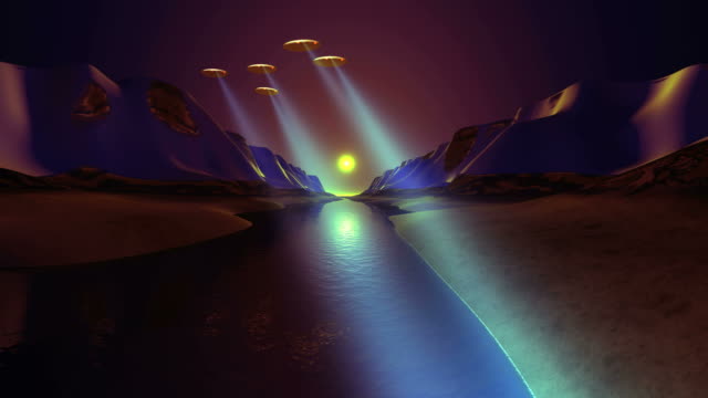 UFO-fliegen-über-den-Fluss