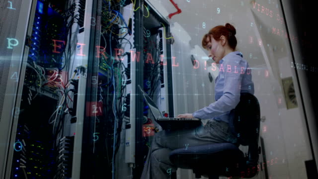 Woman-working-in-data-server-room-4k