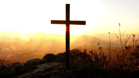 Crucifix-on-Mountain-during-Sunset.-Beautiful-Nature-and-Calm-Atmosphere.