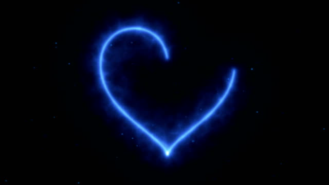 4K-Animation-appearance-blue-energy-Heart-shape-flame-or-burn-on-the-dark-background-and-blue-fire-spark.-Motion-graphic-and-animation-background.