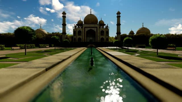 Taj-Mahal-contra-nubes-de-timelapse,-4K