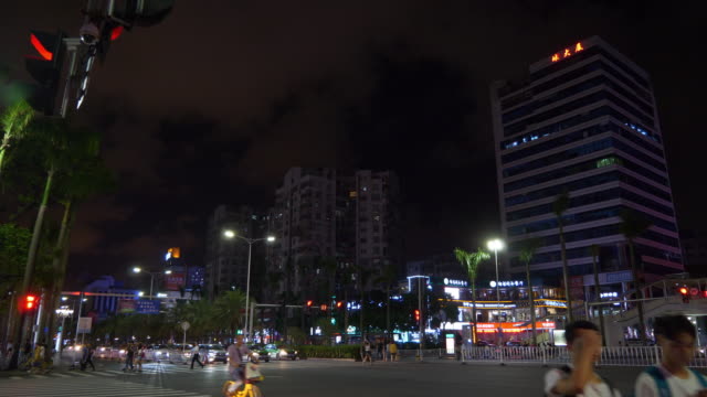 noche-tiempo-zhuhai-ciudad-tráfico-cruce-calle-principal-panorama-4k-china