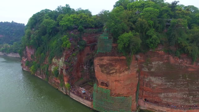 Aerial-view-of-The-Leshan-Giant-Buddha--in-Sichuan-China
