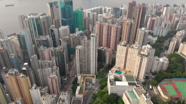 Aerial-drone-shot-of-Hong-Kong-island