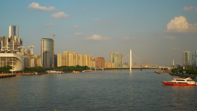 Sonnenuntergang-Guangzhou-Stadt-berühmten-Fluss-Panorama-4k-china