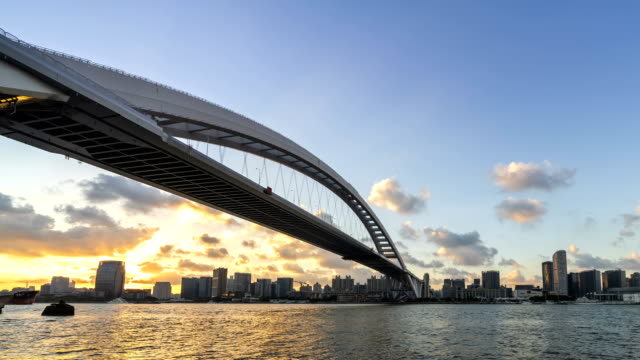 Lapso-de-4K-(acercamiento)---moderno-puente-en-Shanghai-China-(puente-de-LuPu)