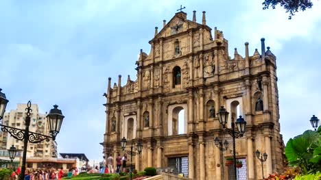 Ruinen-der-St.-Pauls-Kathedrale-Wahrzeichen-Travel-Ort-von-Macau-4K-Zeitraffer-(verkleinern)