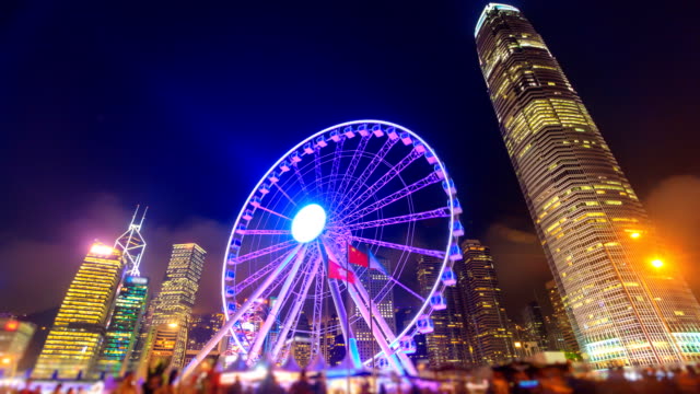 Nacht-Hong-Kong-Beobachtung-Riesenrad-Wahrzeichen-Reisen-Sehenswürdigkeiten-Hong-Kong-4K-Zeitraffer