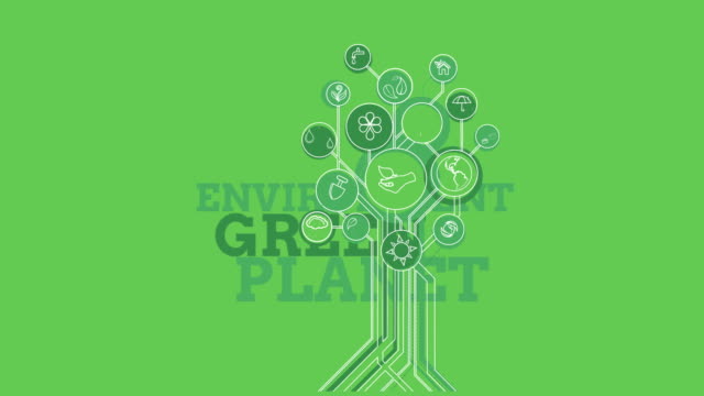 Ökologische-Icons-Baum.-Umwelt,-grüner-Planet.-4K