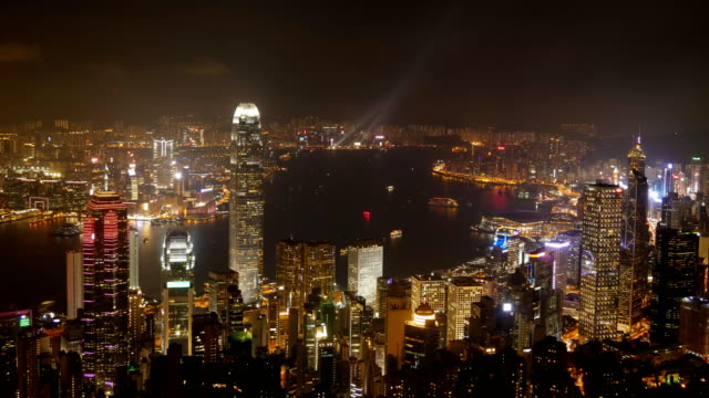 Hong-Kong-city-at-night,-view-from-The-Peak
