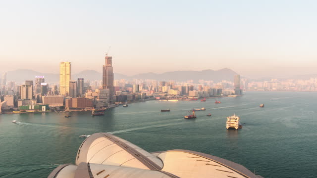 China-Sonnenuntergang-Hong-Kong-Insel-Opernhaus-auf-dem-Dach-Panorama-4k-Zeitraffer