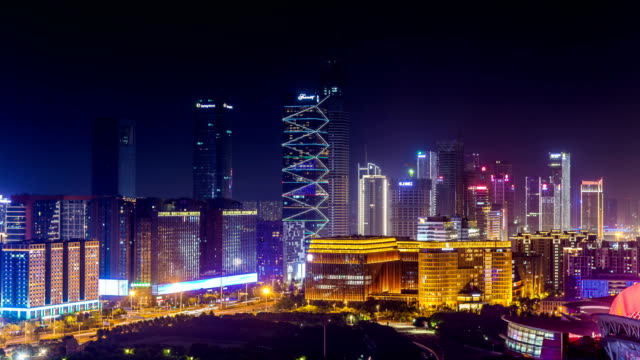 Time-lapse-of-cityscape-at-night-of-nanjing-Hexi-new-town,china
