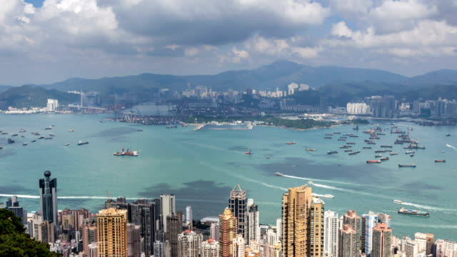 Timelapse-of-Hong-Kong-View-from-the-Mountain-Peak,Aerial-view,Landmark-view,
