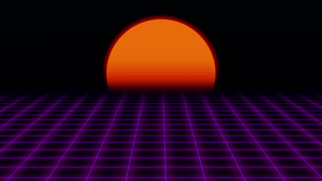 Retro-Futuristic.Grid-y-puesta-del-sol.-años-80-fondo-retro-Sci-Fi