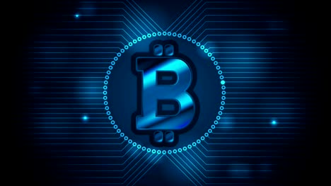Blue-technology-video-animation-with-bitcoin-emblem