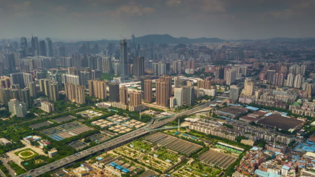 China-día-tiempo-guangzhou-paisaje-urbano-industrial-panorama-aéreo-4k-timelapse