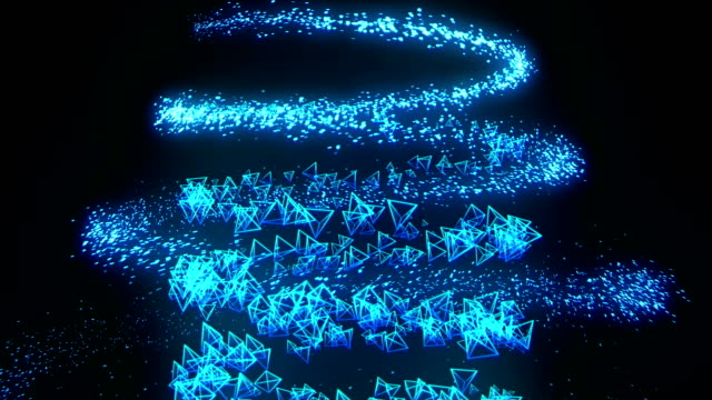 Globales-Netzwerk,-blauen-Pyramiden-auf-schwarzem-Hintergrund,-Glitter-Animation,