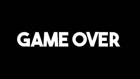 Glitch-style-game-over-advertisement-banner-on-glitched-black-background-loop-with-alpha-mask