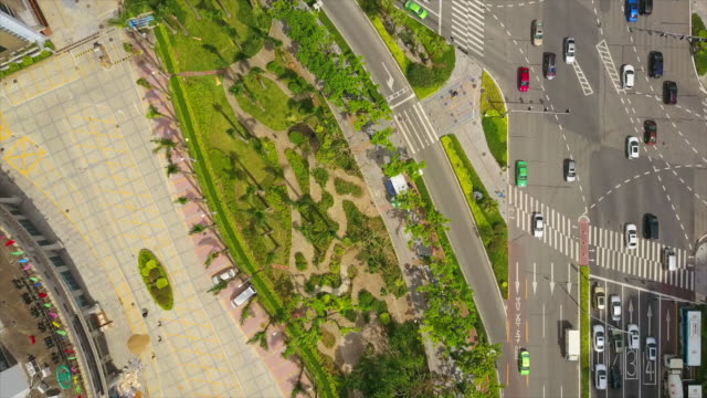 sonnigen-Tag-Zhuhai-Stadt-quadratische-Verkehr-Straße-obere-Luftbild-4k-china