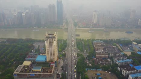 Tag-Zeit-Wuhan-Stadt-berühmten-Verkehr-Brücke-aerial-Panorama-4k-china