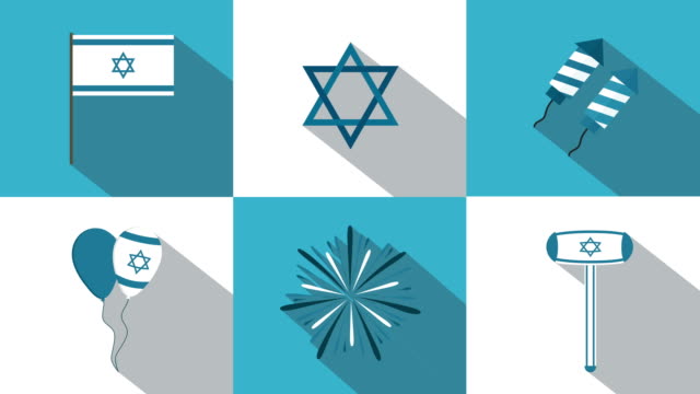 Israel-Independence-Day-holiday-flat-design-animation-icon-set-with-traditional-symbols