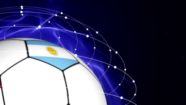 Fußball-und-World-Fahne-in-blau-abstrakt-Partikel-Ring,-Animation,-Hintergrund,-Schleife