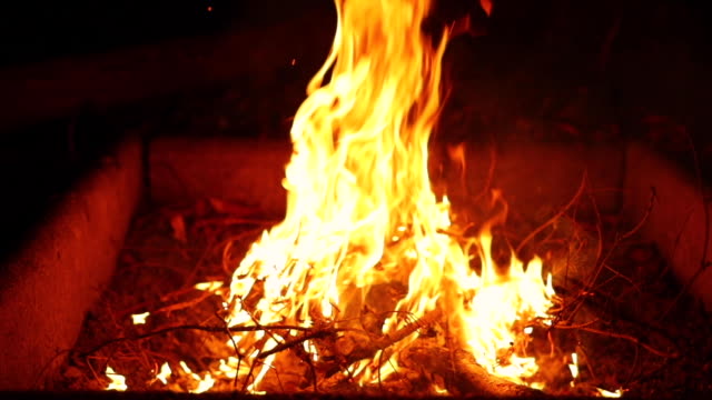 High-fire-burning-during-the-evening-hours-at-the-fire-captured-super-slow-motion-120-fps.