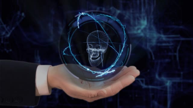 Pintados-a-mano-muestra-concepto-del-holograma-3d-cráneo-en-su-mano