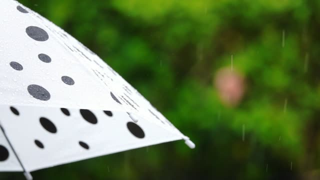 Polka-Dot-Schirm-im-Regen,-Risiko-Management-Konzept.