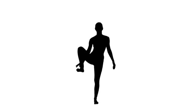 Silhouette-Young-yogi-woman-practicing-yoga-concept,-Variation-of-Utthita-Hasta-Padangushthasana-pose,-Trivikramasana,-standing-splits