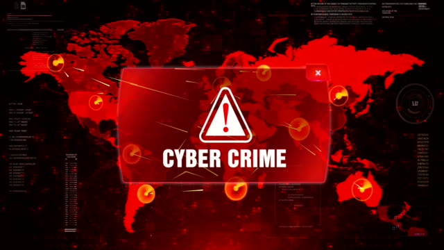 Cyber-Crime-Alert-Warnangriff-auf-Screen-World-Map-Loop-Motion.
