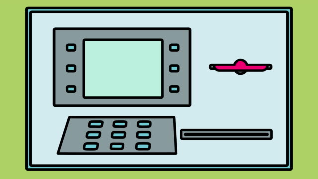 El-dinero-de-la-tarjeta-de-crédito-de-Animación-gráfica-ATM-saca-el-color-PIN-(4K)