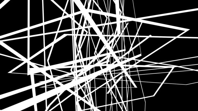 Abstrakten-Grafikanimationen-auf-schwarzem-Hintergrund-mit-weißen-Linien-kreuzen