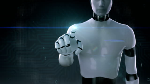 Robot,-cyborg-touching-screen-in-digital-interface-background-4K-size-movie.2.
