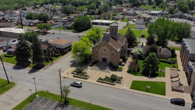 Slow-Approach-to-Church-in-Small-Town