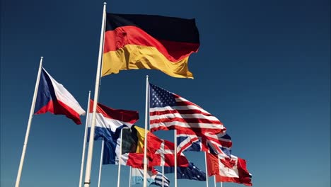 WW2-Flags-together-blowing-in-the-wind-in-slow-motion