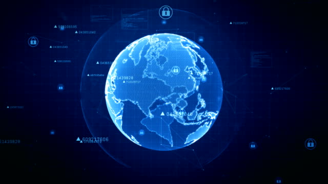 Technologie-Netzwerk-und-Cyber-Security-Konzept.-Schutz-für-weltweite-Verbindungen.-Element-Erde,-eingerichtet-von-der-Nasa