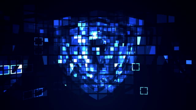 Abstrakte-blaue-Cyber-Digitaltechnologie-nahtlos-Looping-Motion-Grafik-Animation.-Internetschützer-Sicherheitskonzept.-Schild-Computer-Virus-Hacker-Angriff.