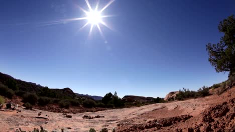 blazing-sun-on-desert-landscape-fisheye