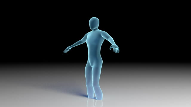 Holographische-futuristische-menschliche-Figur,-die-sich-auflösen