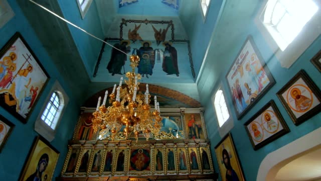 Panoramic-view-inside-of-old-orthodox-church.-Church-building-interior