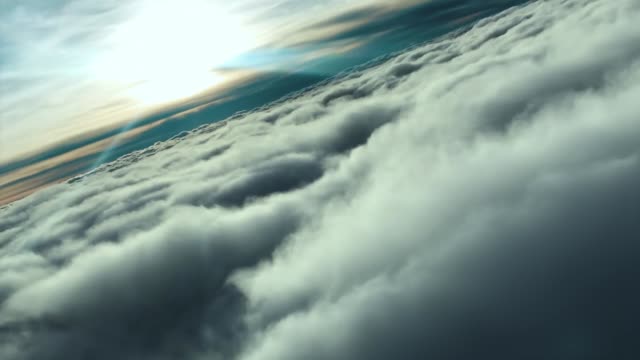 Sicht-des-Piloten-in-Richtung-Sonnenuntergang-Abstieg-zur-Landung.-Luftaufnahme.