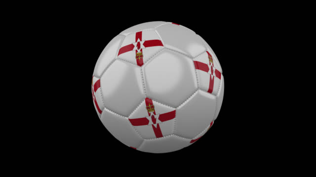 Balón-de-fútbol-con-la-bandera-de-Irlanda-del-norte,-imágenes-de-prores-de-4-k-con-alfa,-lazo