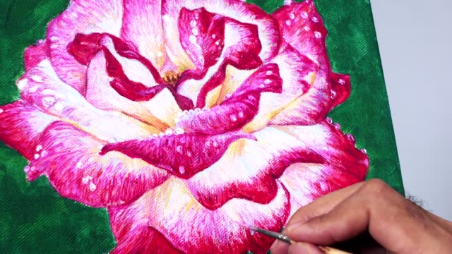 Künstler-Malerei-rote-rose-Blume-auf-grünem-Hintergrund