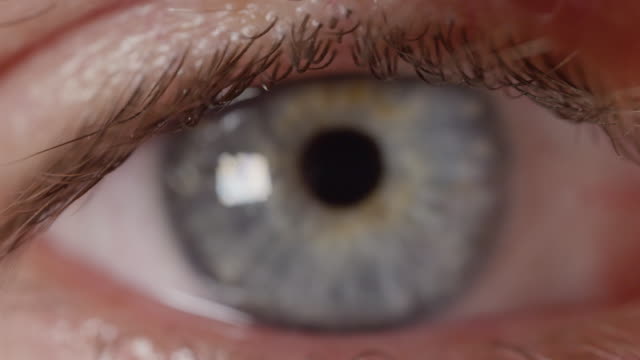 Makro-DOF:-Aufnahme-des-Mannes-Wimpern-und-Neuausrichtung-für-seine-lebendige-helle-blaue-Auge.