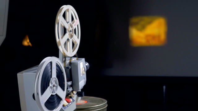 Mechanical-movie-projector-in-operation